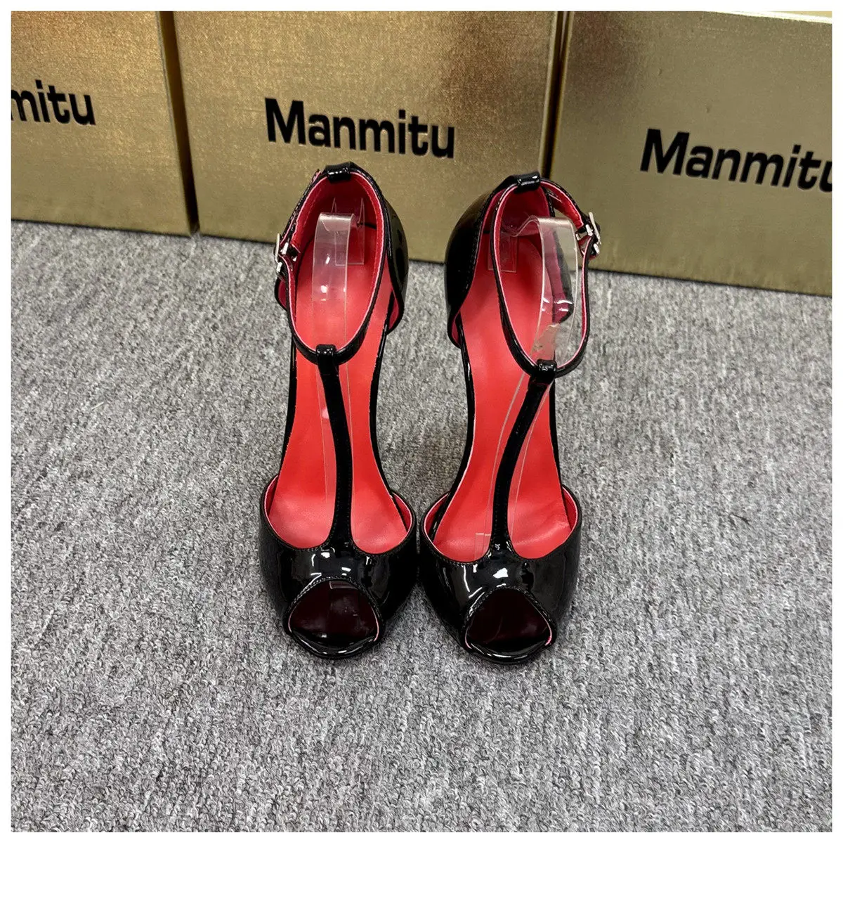 Sexy Pointed High Heels for Women, Slim Heels, T-shaped with Fish Mouth, Single Button Patent Leather Hollow Single Shoes image 3