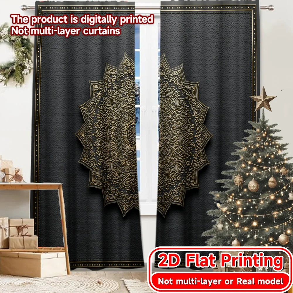 2D Flat Printing,2pcs Eid Elegance Popular Curtains&Drapes Fabric Curtains Festive Suitable for Bedroom and Various Room Types