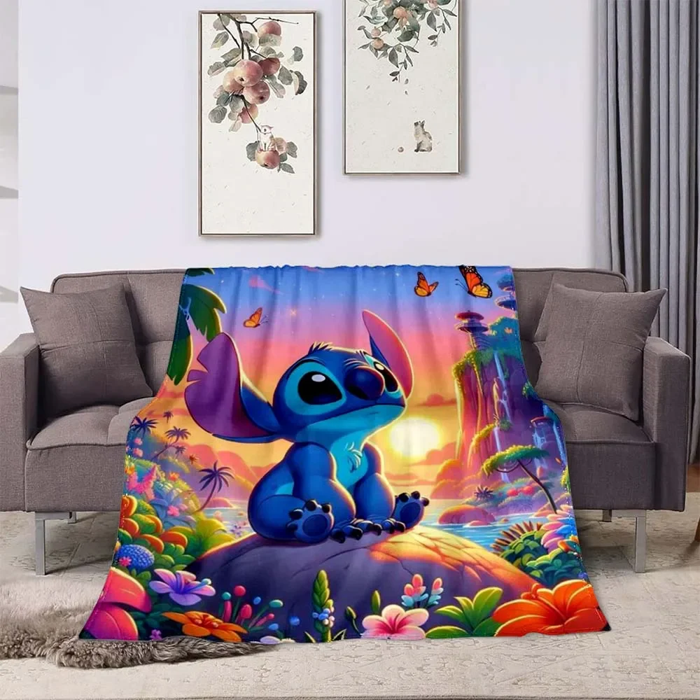 Koc z nadrukiem 3D Disney Stich Cute Cartoon Lilo & Strong Miękki i wygodny kocyk na lunch dla dzieci