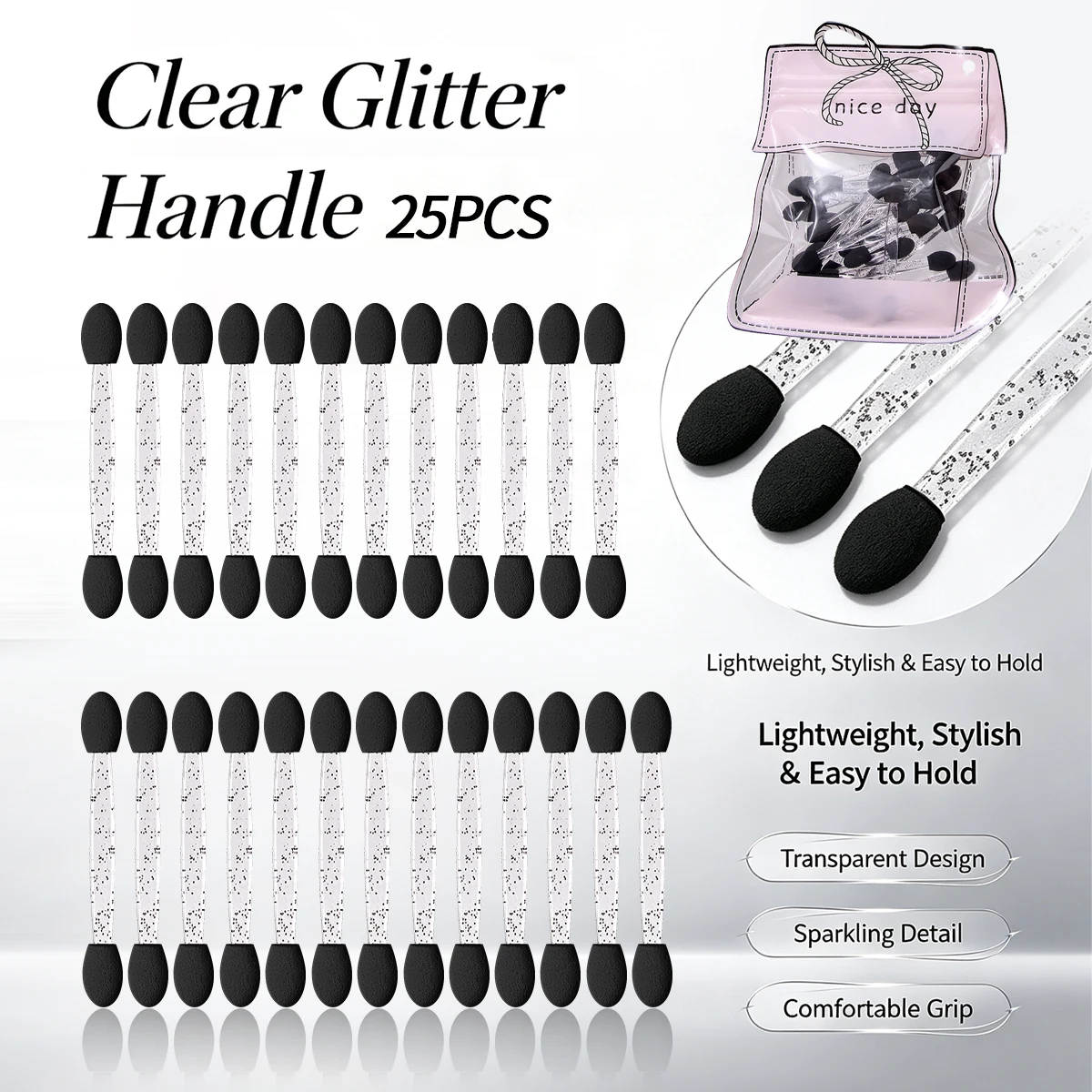 25Pcs Disposable Eyeshadow Applicator Wands,Portable Double Sided Sponge Tip with Storage Bag, for Eyeshadow Application