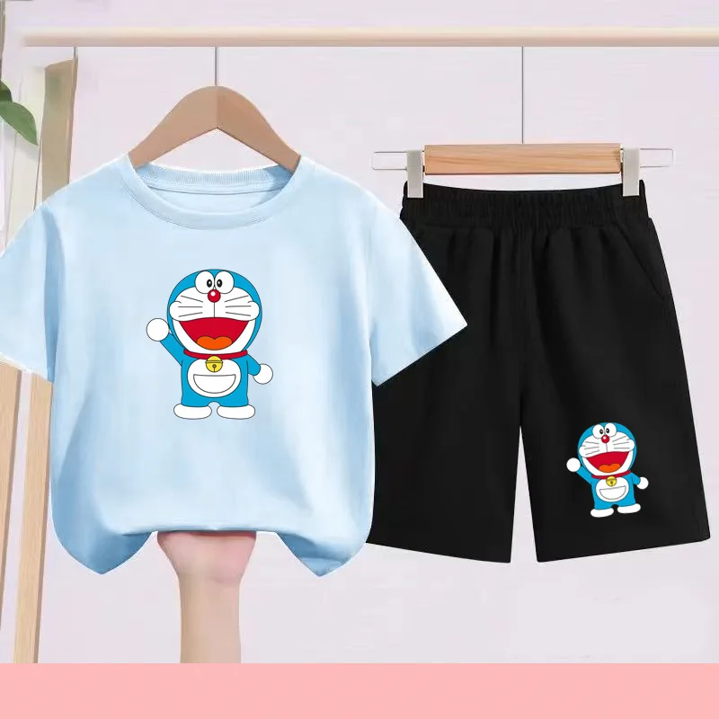 

Children's Sportswear Set-Doraemon White T-shirt+personalized Print Top. Suitable for Cute Boys and Girls Aged 3 to 13 as a Gift