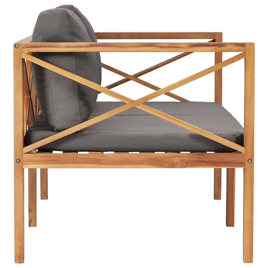 Banc en bois de teck massif avec coussins gris foncé, mobilier de jardin d'extérieur