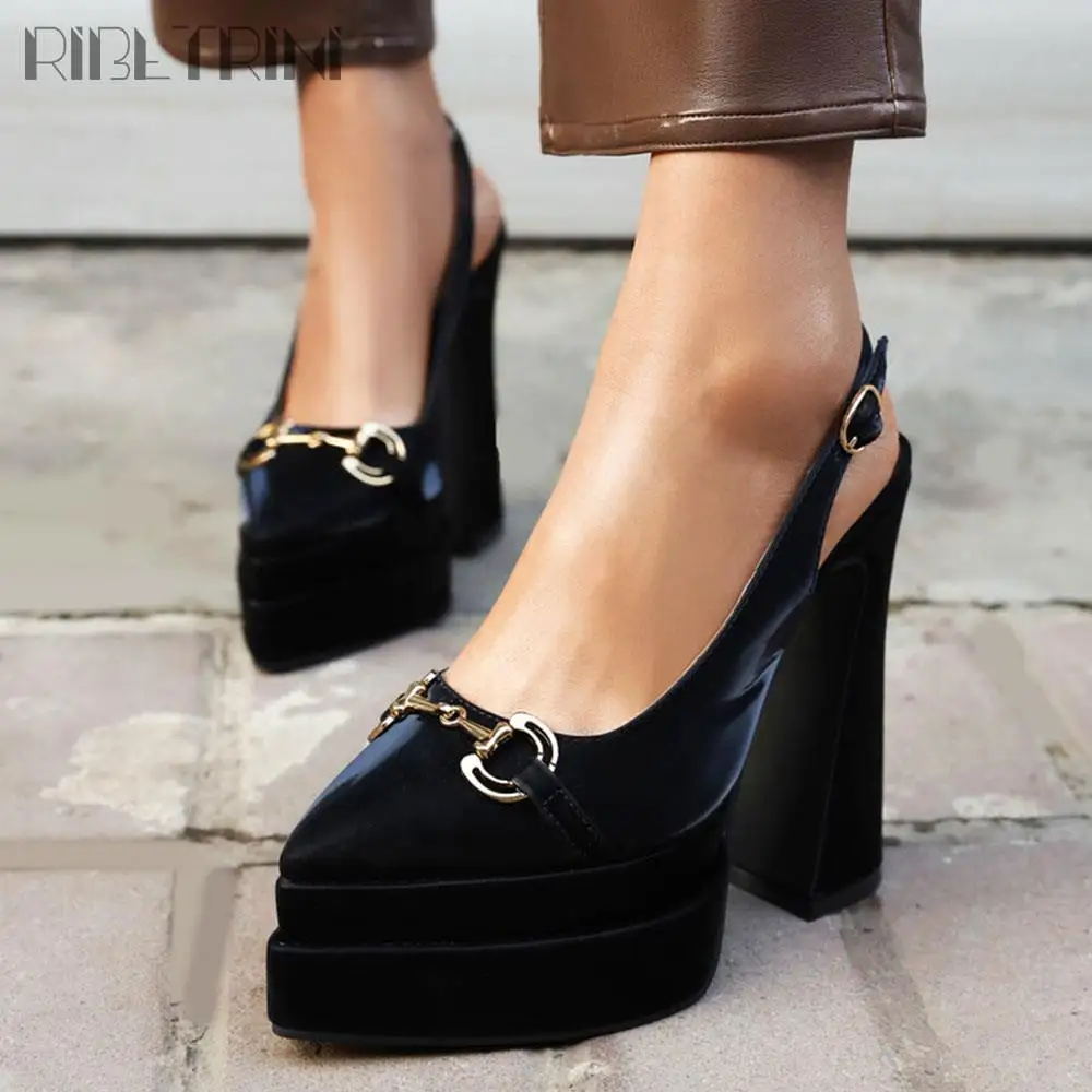 2023 New Brand Fashion Women\'s Pumps High Heel Sling Back Shoes Platform Flared Heels Elegant Design Dress Spring Summer Pumps