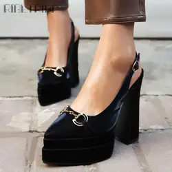 2023 New Brand Fashion Women's Pumps High Heel Sling Back Shoes Platform Flared Heels Elegant Design Dress Spring Summer Pumps