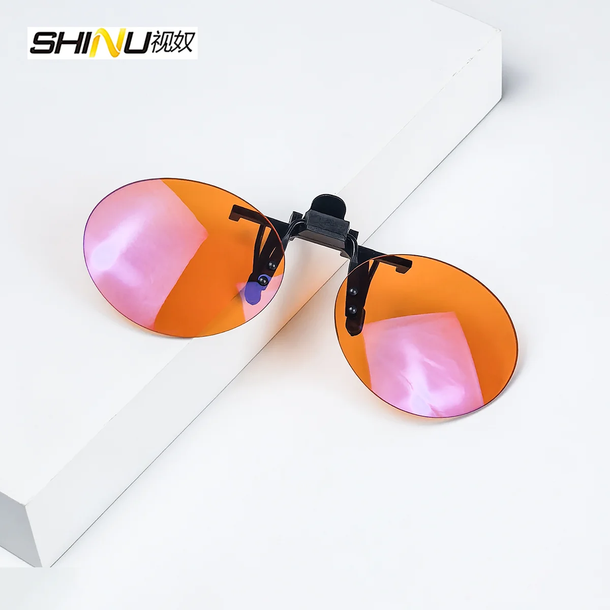 SHINU Rote Linsen-Clip-On-Brille zum Schlafen besser, runde orangefarbene Linse für Spiele oder Arbeiten, gelbe Linsen, Nachtsicht zum Fahren – Detail 11