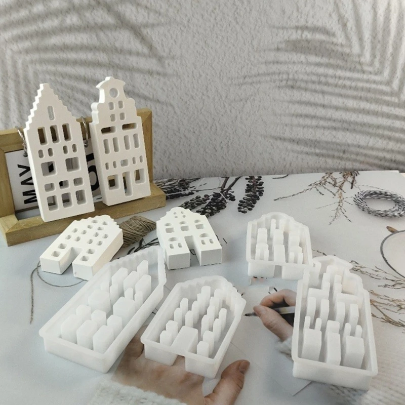 4Pcs Flexible Canal House Shaped Ornament Molds for Creative Gypsum Crafting