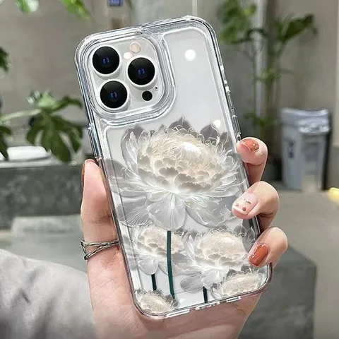Прозрачный чехол для телефона с цветком лотоса для iPhone 16 Pro, чехол для iPhone 15 11 13 12 14 Pro Max XR 16e XS 8 7 Plus SE2, противоударный чехол