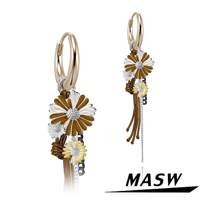 MASW Original Design Vintage Temperament Luxury Fringe Flower Earrings For Women Party Gifts Modern Jewelry Hot Selling