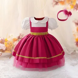 2pcs Lolita Pink Party Girl Dresses Girl Pleated Dress For Baby Toddler 1st Birthday Princess Gown Infant Wedding New Costumes