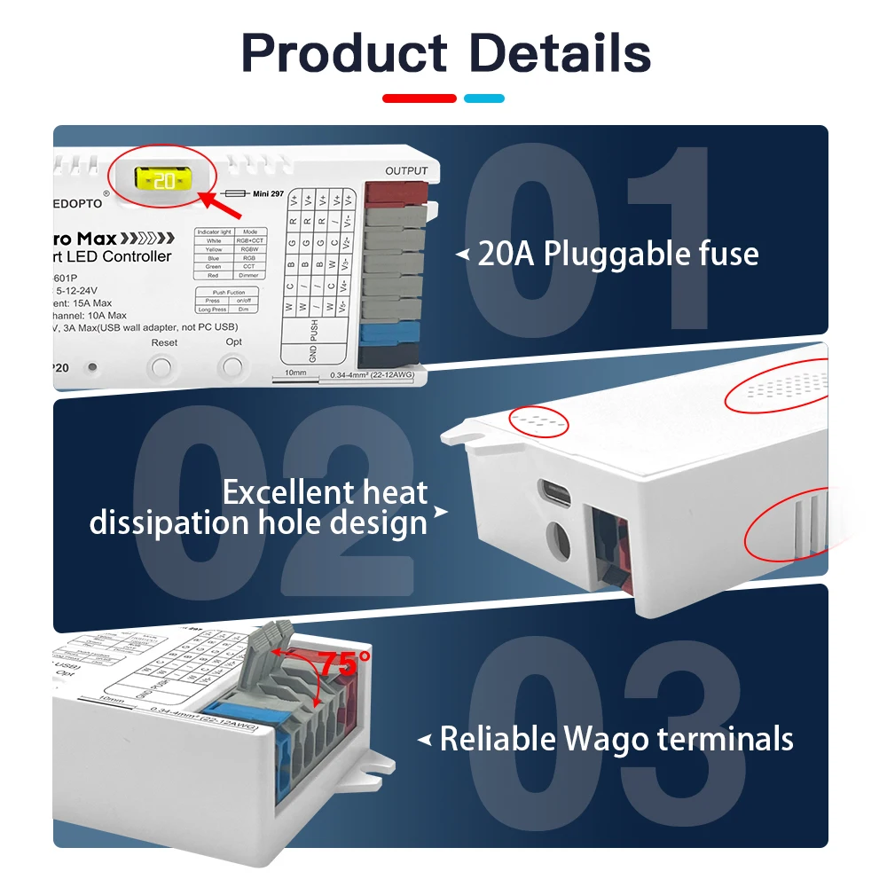 وحدة تحكم GLEDOPTO Pro Max ZigBee 3.0 LED 5 في 1 RGBCCT RGBW RGB CCT لون خافت مزيج الضوء الأبيض 20A تطبيق الصمامات القابل للتوصيل الصوتي