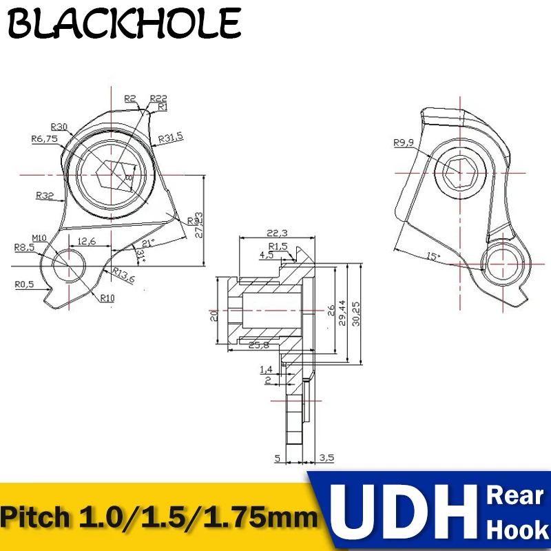 UDH Rear Hook Bike Frame Pitch 1.0/1.5/1.75mm Thru Axle Rear Derailleur Hanger MTB Road E-Bike Gravel UDH Rear Hook Bike Parts