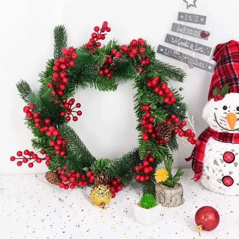Artificial Berries Christmas Decoration Red Berry Branches for Xmas Tree Party Home Table Ornaments Red Fruit Wreath DIY Gift