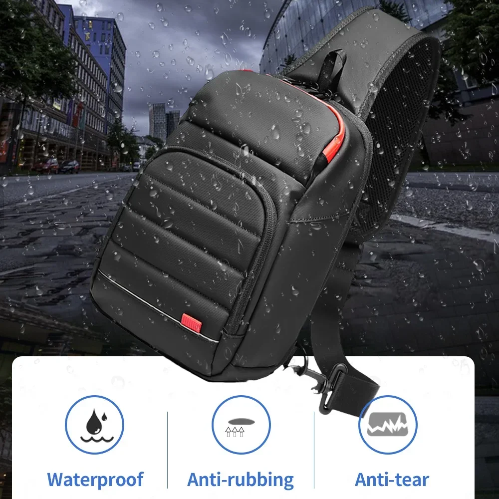 New Waterproof Men's Shoulder Bag Crossbody Bag Anti-Theft Short Travel Messenger Sling Pack with USB Port for 9.7 Inch Ipad