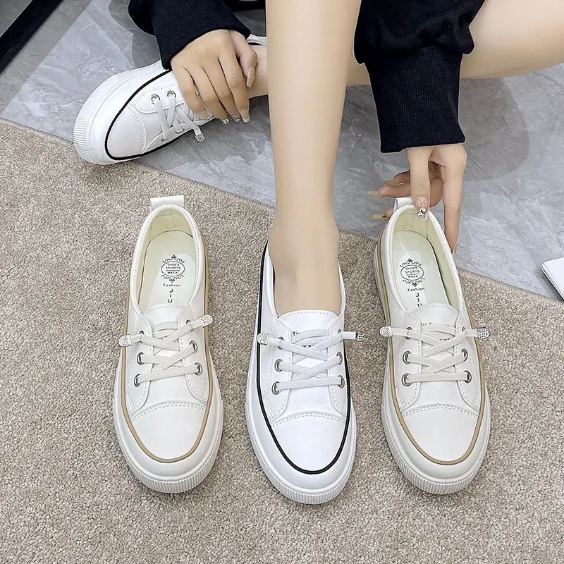 White Board Shoes Women's Spring Summer 2024New Flat Bottom Shallow Casual Sneakers Slip on Student Sports Walking Shoes Zapatos