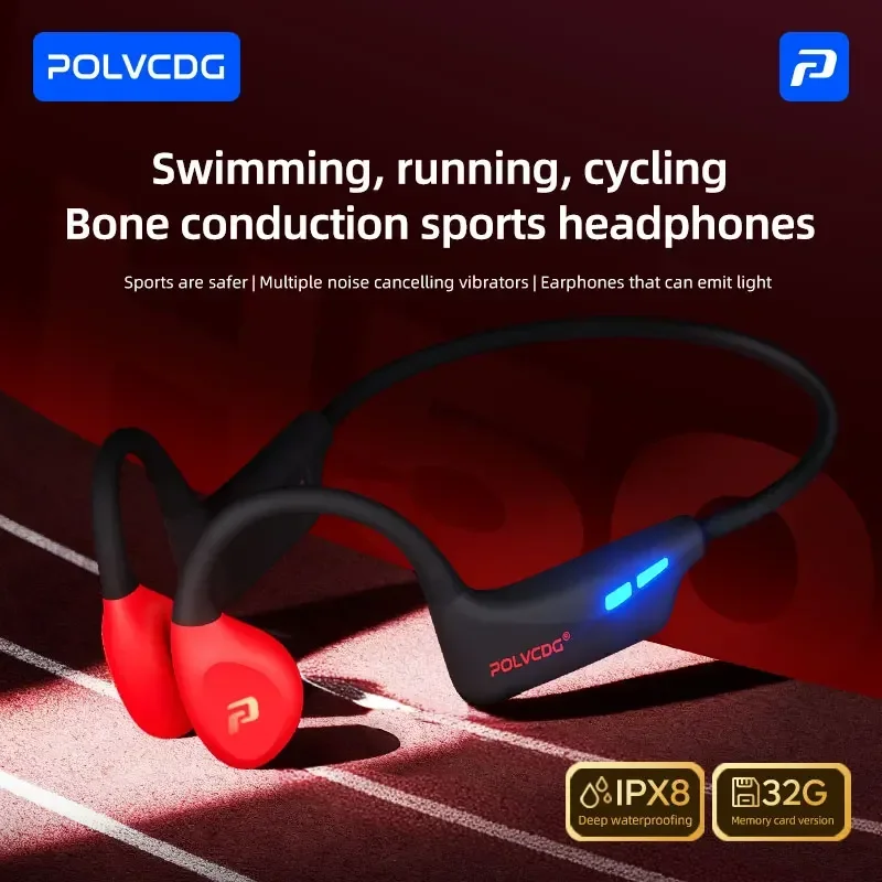 POLVCDG H50 ليلة ضوء سماعات العظام التوصيل سماعات IPX8 سماعات مقاومة للماء 32 جيجابايت الذاكرة سماعات بلوتوث السباحة