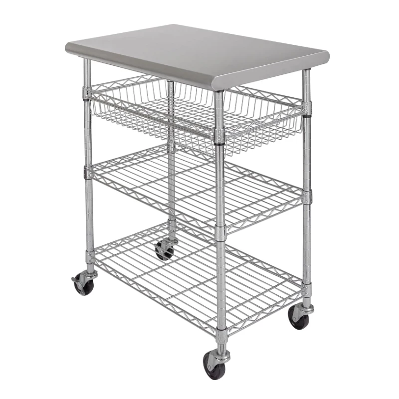 Customized Commercial Work Table  Utility Cart Prep Station for Restaurant Kitchen Garage Hotel Home Stainless-Steel Top NSF