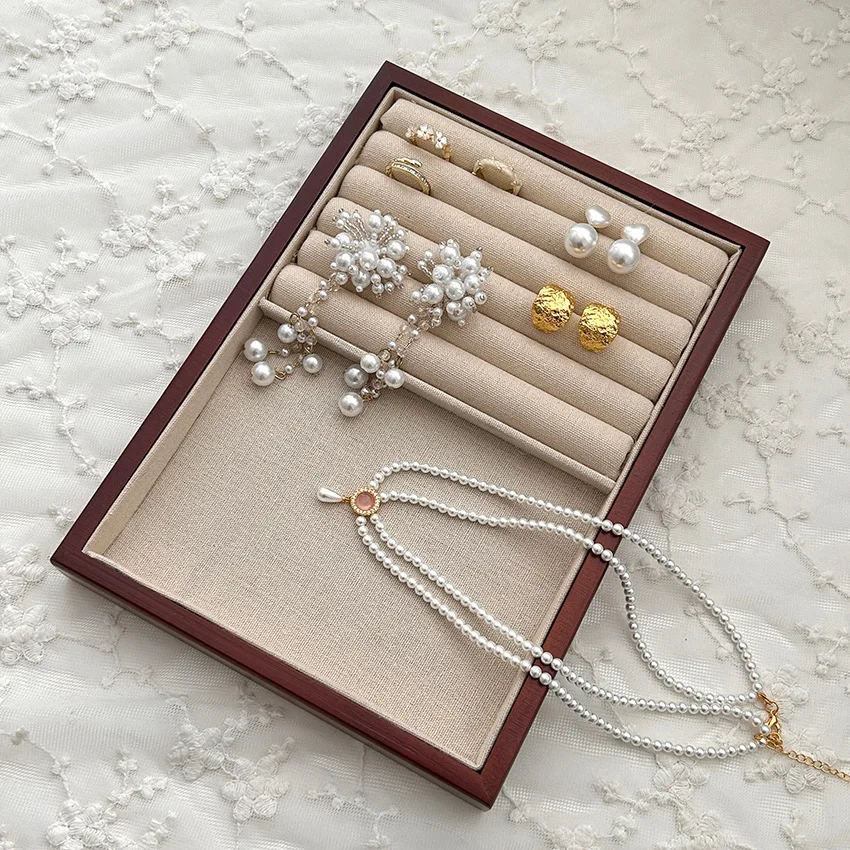 Wooden Jewelry Tray Walnut Color Jewelry Ring Necklace Display Plate Jewelry Earrings Photography Props