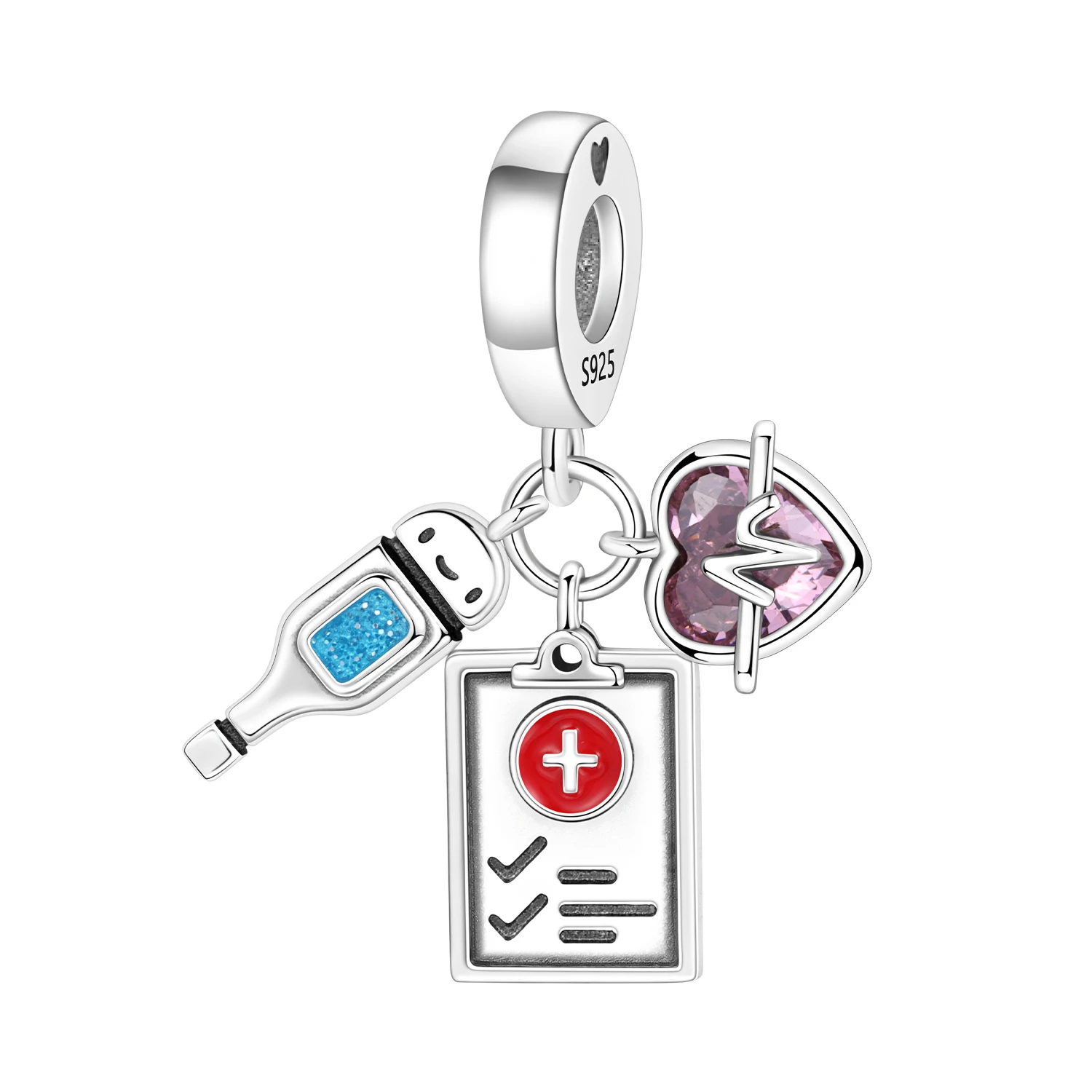 MISEFF S925 Sterling Silber Charm Medizinische Versorgung Lebensrettung Puls-Hilfe Stethoskop Anhänger für Armband DIY Schmuckherstellung