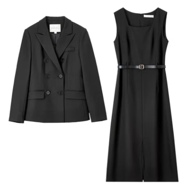 SENTUBILA السترة فستان البدلة أنيقة الخريف 2025 امرأة طويلة الأكمام التلبيب طوق معطف سترة وشاحات فستان السيدات مجموعات 151Z80054Z