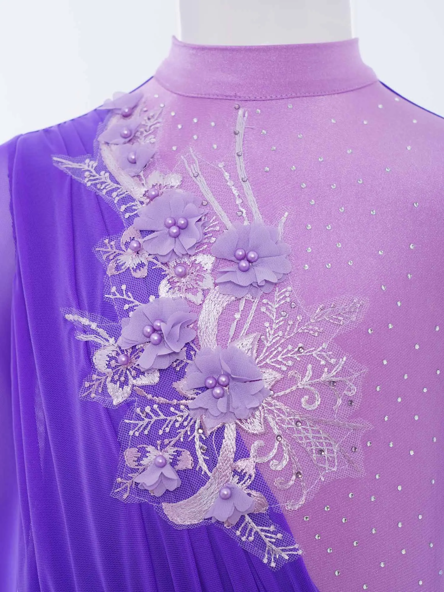 Crianças meninas vestido de patinação artística applique manga longa malha contornado collants traje de dança lírica ballet collant vestido dancewear