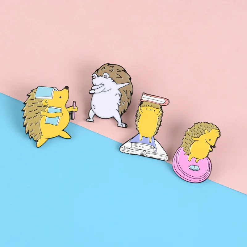 Cute Hedgehog Enamel Brooch Flower Acquisition Books Love Puzzle Violin Hedgehog Metal Badge Punk Lapel Pin Jewelry Accessories