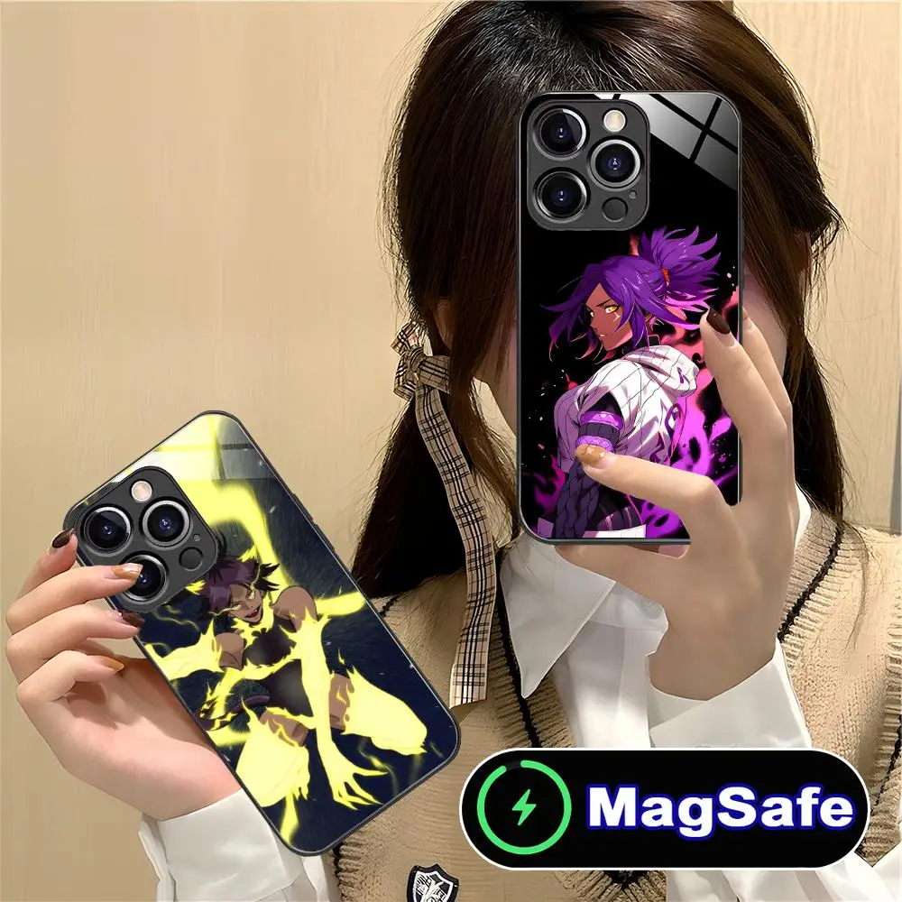 

Yoruichi Shihouin Glass MagSafe Mobile Phone Case for iPhone 17 16 15 14 13 12 11 Air Pro Max Plus Mini Colorful Cover