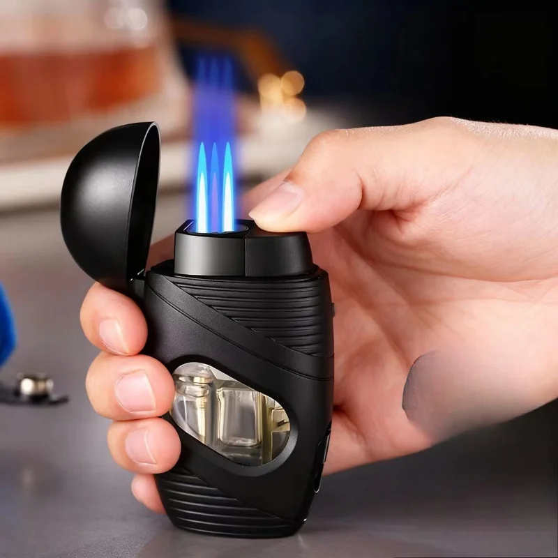 2026 New Windproof Two Flame Inflatable Lighter Butane Gas Lighter Outdoor Convenient Igniter with Cigar Cutter Men's Gift