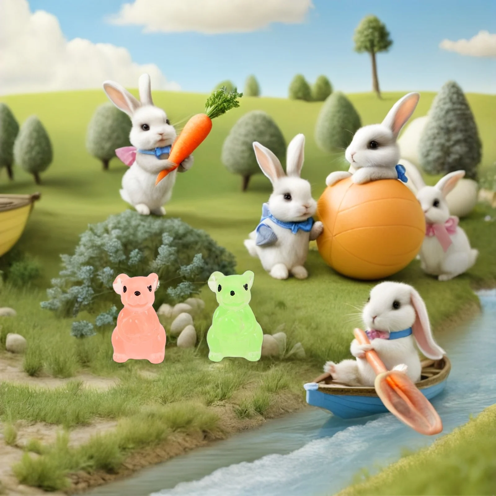 

Glow in Dark Resin Animals Bunny Statue Tiny Miniature Figurines Tabletop Decoration Figures