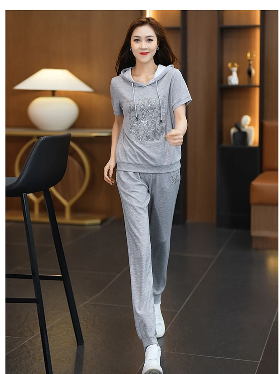 Casual Sportswear Set Women Summer New Fashion Anti-Aging Two-Piece Slimming Running Suit Breathable Quick-Drying Comfortable...