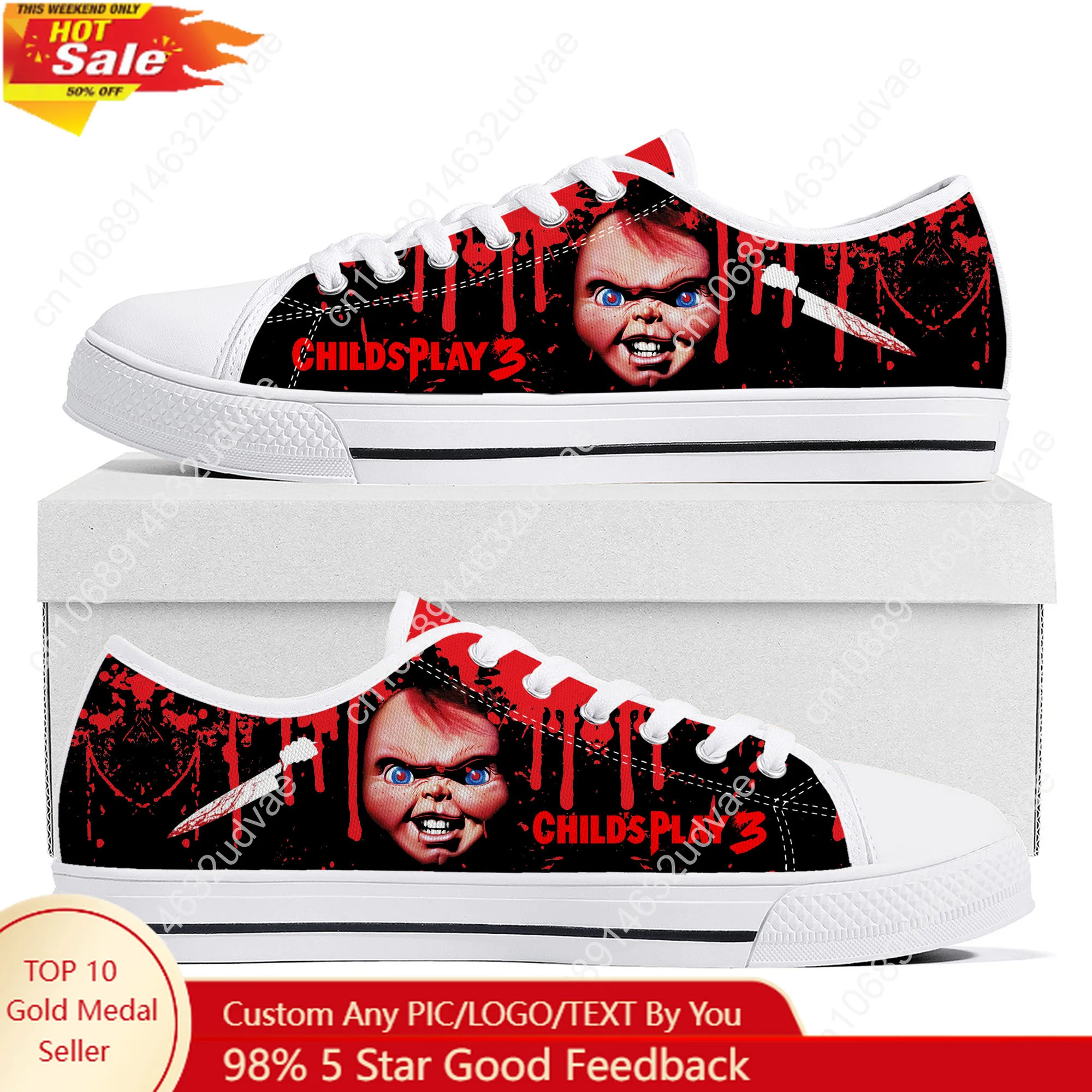 

Childs Play Chucky Low Top Shoes Man Woman Teenager Canvas Casual Sneaker Sneakers Couple Footwear Custom Shoe White