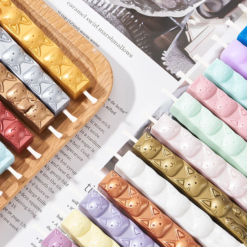 Wax Strips with Cores/Handmade DIY Wax Seal Ink Pad Vintage Seal Stamp Auxiliary Raw Materials Cute Cat Patterns Wax Sealing