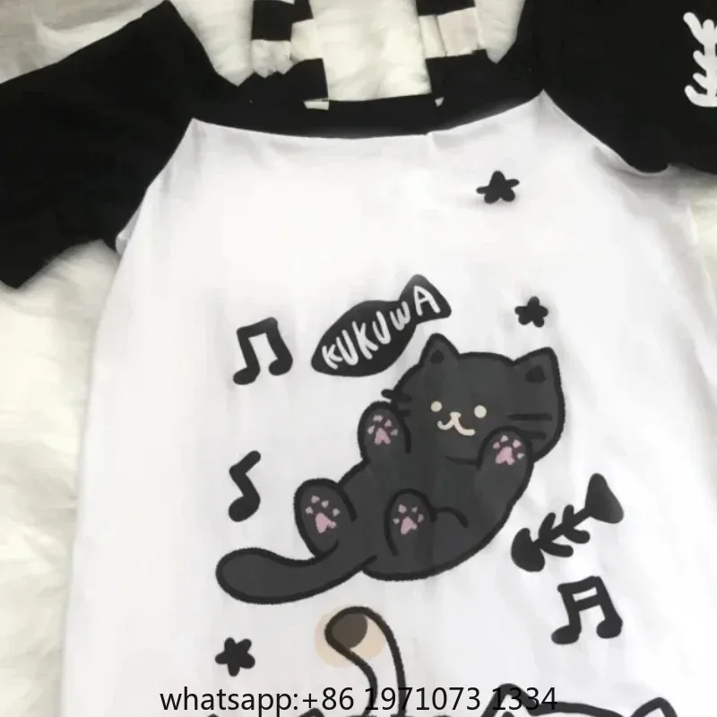 Japanese Patchwork Women Off Shoulder Graphic T Shirts Kawaii Cute Cartoon Print T-shirt Top Summer Y2k Aesthetic Grunge Tees view 5