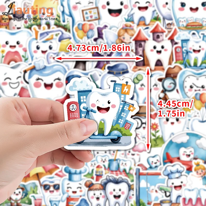 

50 Sheets Protect Teeth Cartoon Stickers For Kids Students Graffiti Laptop Stationery Luggage Cute Sticker Dental Clinic Gifts