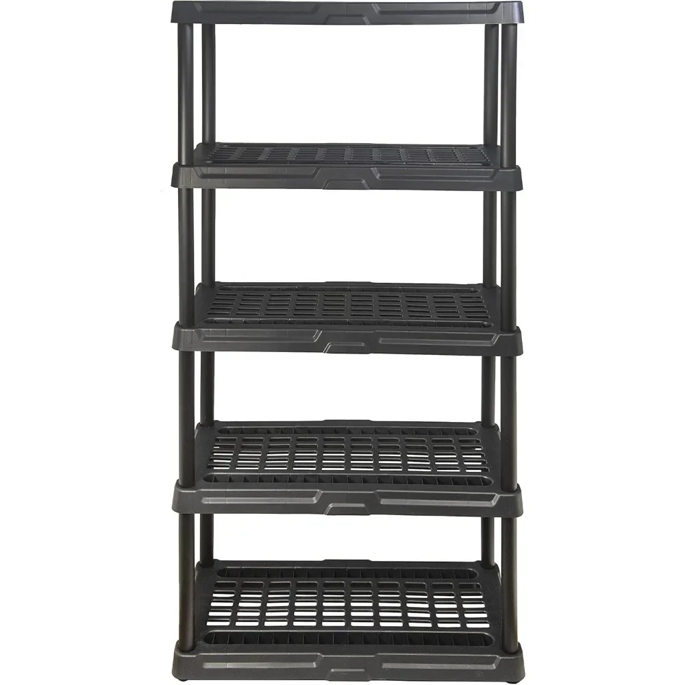 5-Tier Heavy Duty Ventilated Storage Shelf, 150 lbs per Shelf, Plastic Shelving Unit