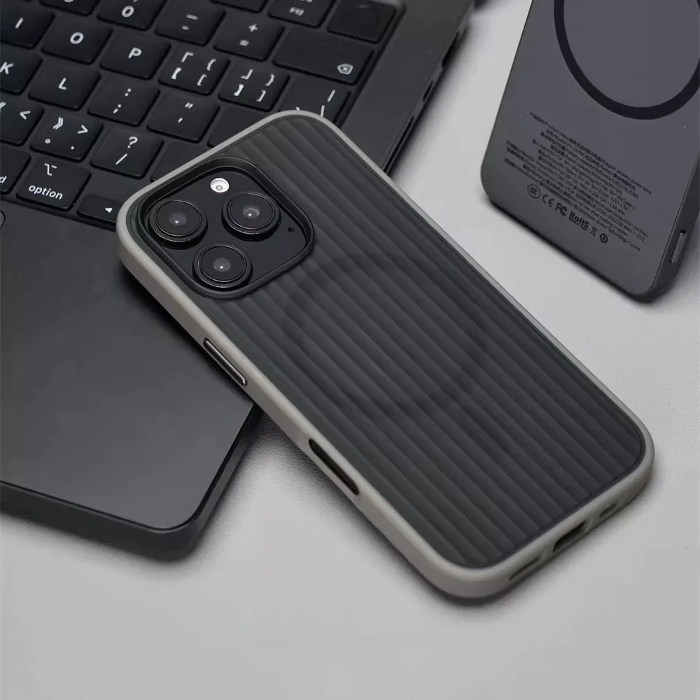 

Corrugated Stripe Translucent Magnetic Bumper Case For iPhone 16 15 14 13 Pro Max For Magsafe Wireless Charging Shockproof Cover