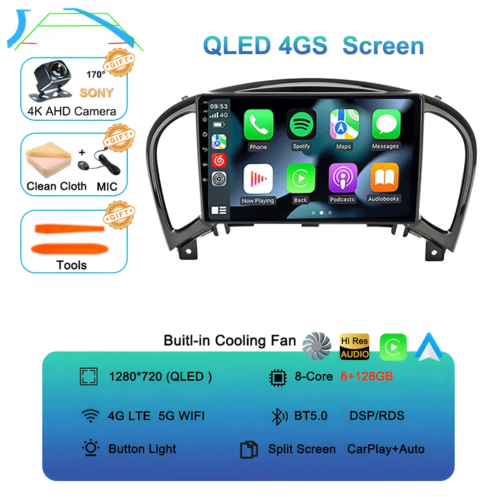 Android 16 videospeler Carplay Auto voor Nissan Juke YF15 2010 - 2014 Multimedia autoradio WiFi+4G DSP 2 DIN touchscreen