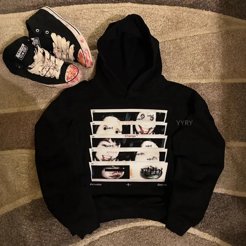 Ugly Print Hoodie Y2K Retro Streetwear Sweatshirt Jacket European Ins Funny Long Sleeve Pullover Casual Jacket Men Women New