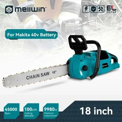 Tronçonneuse électrique sans balais aste sans fil, scie électrique, outils électriques de travail de calcul, batterie Makita 40V, 18 pouces, 9980W