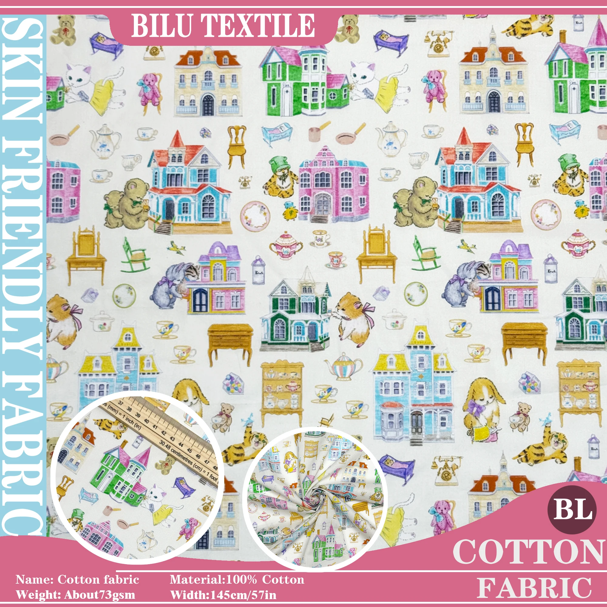 

100% хлопковая ткань Hokkoh-Doll house Milky Tana Lawn, поплин 80-х годов с принтом, для шитья, пошива платьев, одежды, рукоделия, DIY