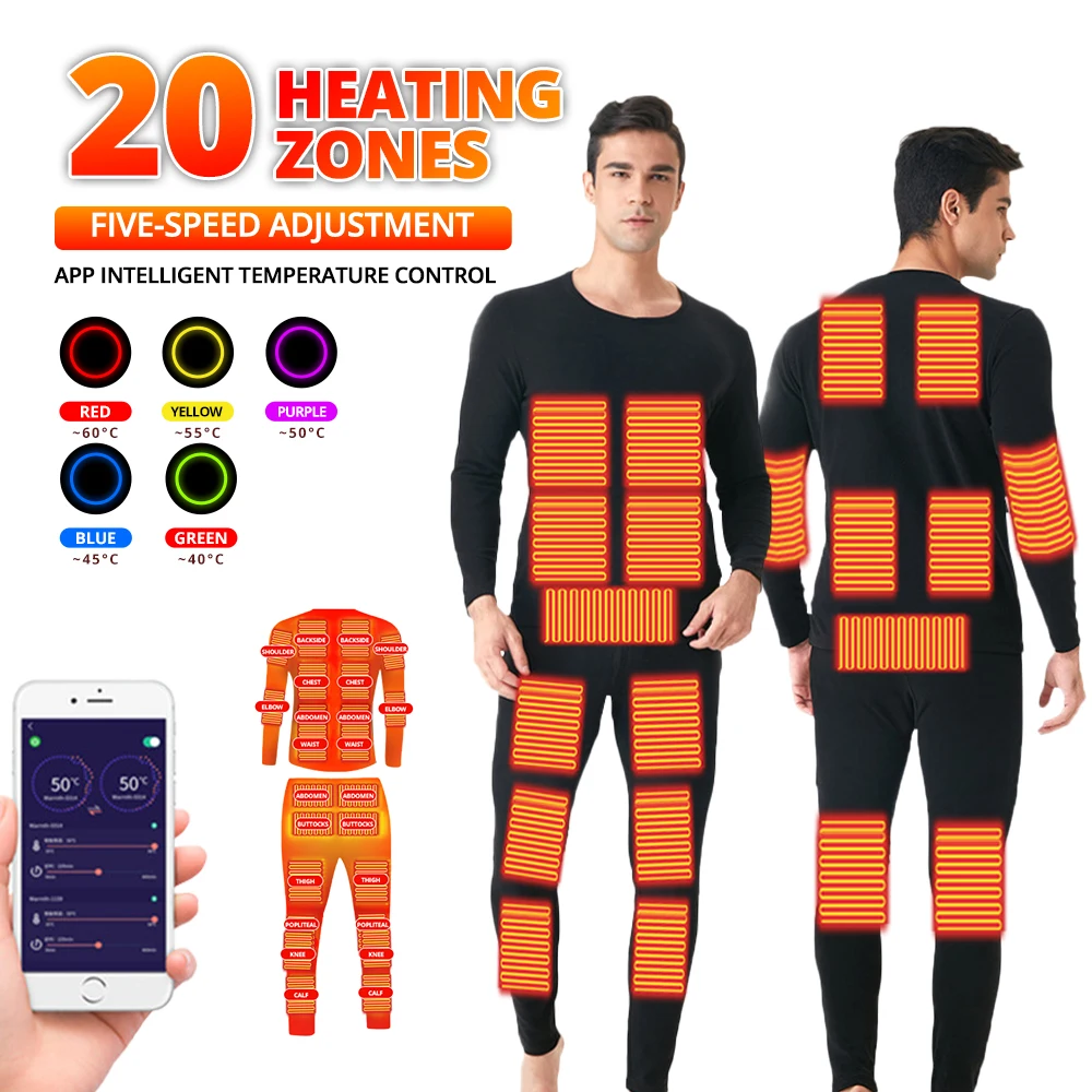 

Winter Thermal Jacket Pants Men Women Ski Heated Underwear USB Electric Heating Clothing Fleece with APP Control Temperature