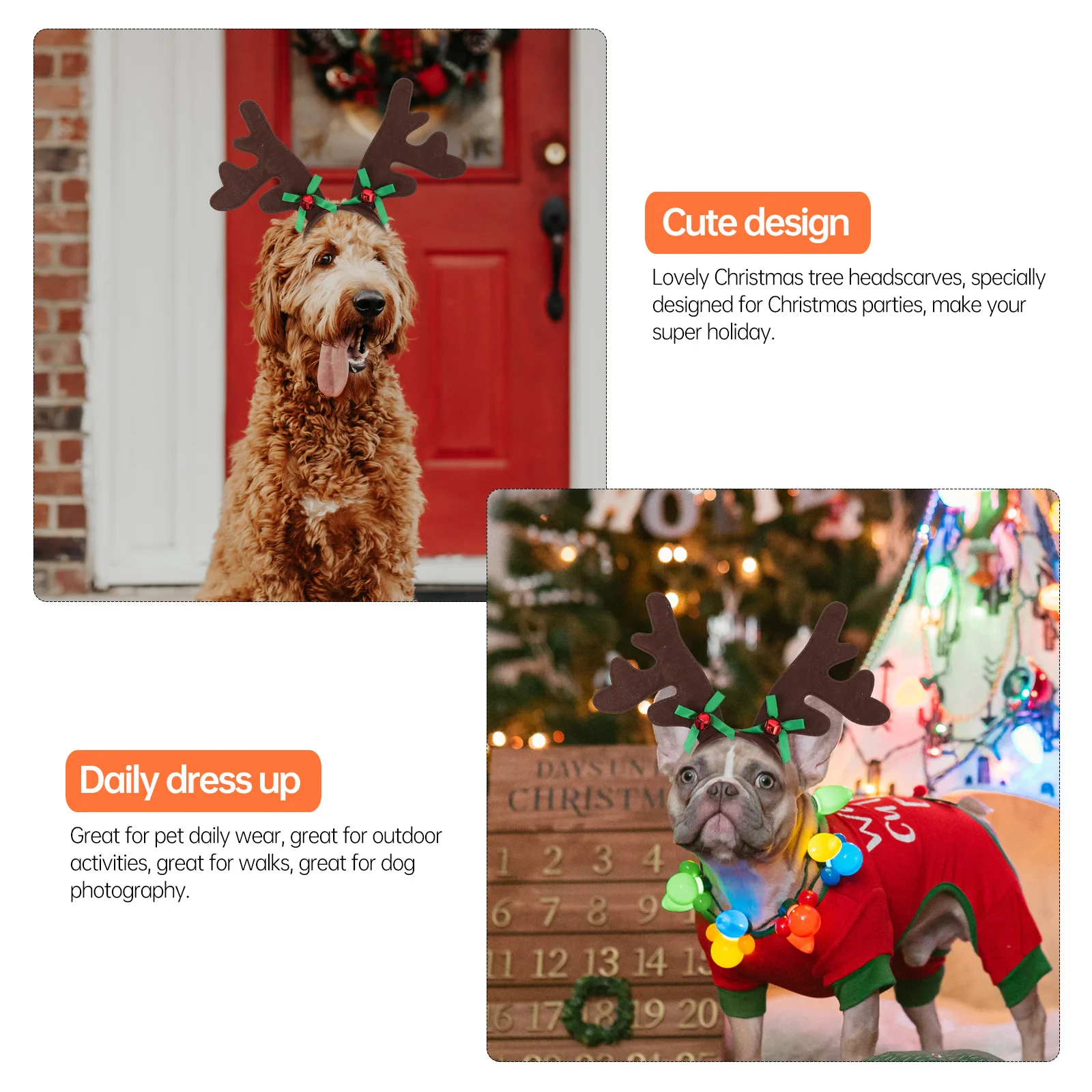 

2Pcs Pet Hair Hoops Xmas Costume Christmas Decorative Headdress Soft Comfortable Eco Friendly Dog Cat Pet Dog Hair Hoops