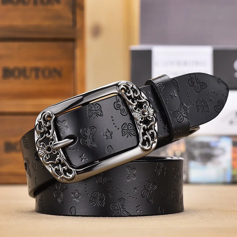 

Women’s Genuine Leather Belt with Pin Buckle – Vintage, Versatile Genuine Leather Belt for Women Decorative Cowhide Waist Belt