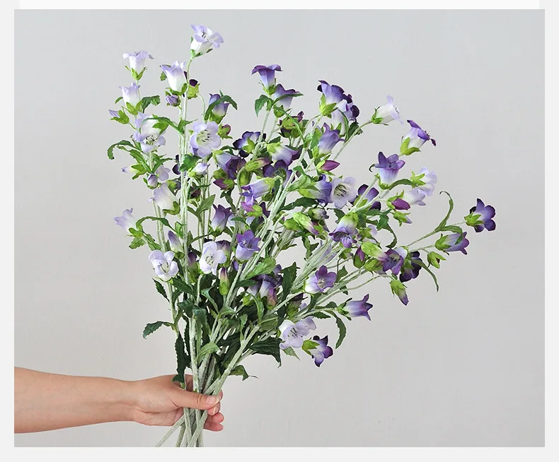 4pc lange Zweig künstliche Beflockung Campanula Seide Blume für Haupt dekoration gefälschte Windspiele Blumen Party Event Hochzeits dekor – Detail 3