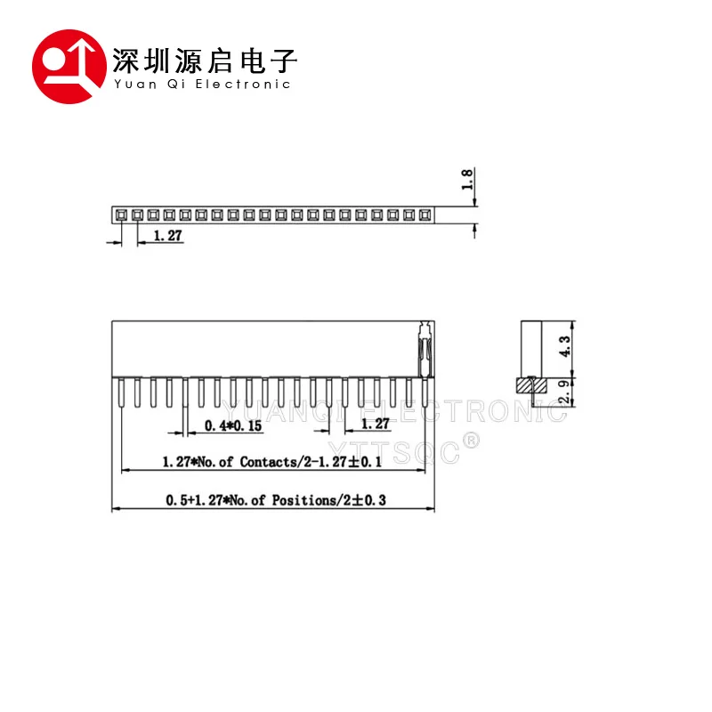 10PCS 2/3/4/5/6/7/8/9/10/12/15/20/40/50 PIN Single Row Straight FEMALE PIN HEADER 1.27MM PITCH Strip Connector Socket 1X/6/8/10p