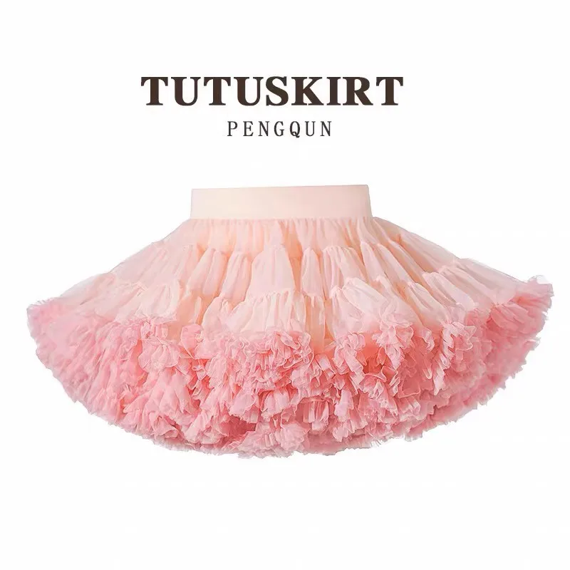 2026 Pastel Gradient Tutu Skirt Baby Girls Fluffy Ruffle Tulle Puffy Half Skirt Kids Princess Ballet Dance Party Costume Pengqun