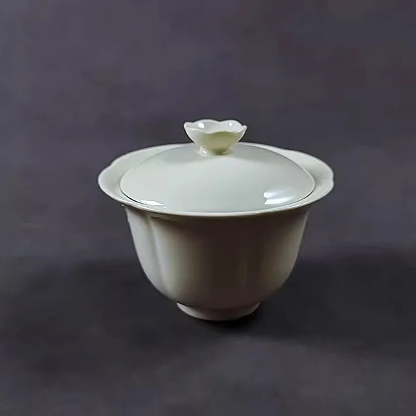 Cloud Crag Herbal Ash Flower Cover Bowl Thick Ceramic Handheld Tea Bowl Non-Scalding Gongfu Tea Set for Brewing Tea