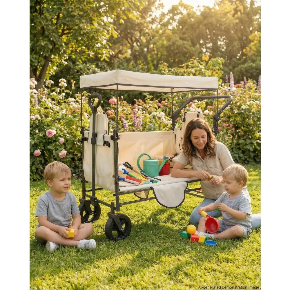 2 Seats, 265 lbs Load Capacity Collapsible Wagon Cart