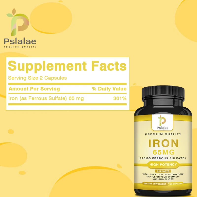 Iron Capsules 65 Mg - Promotes Red Blood Cell Production, Increase Energy, Supports Overall Health, Metabolism, Boosts Immunity
