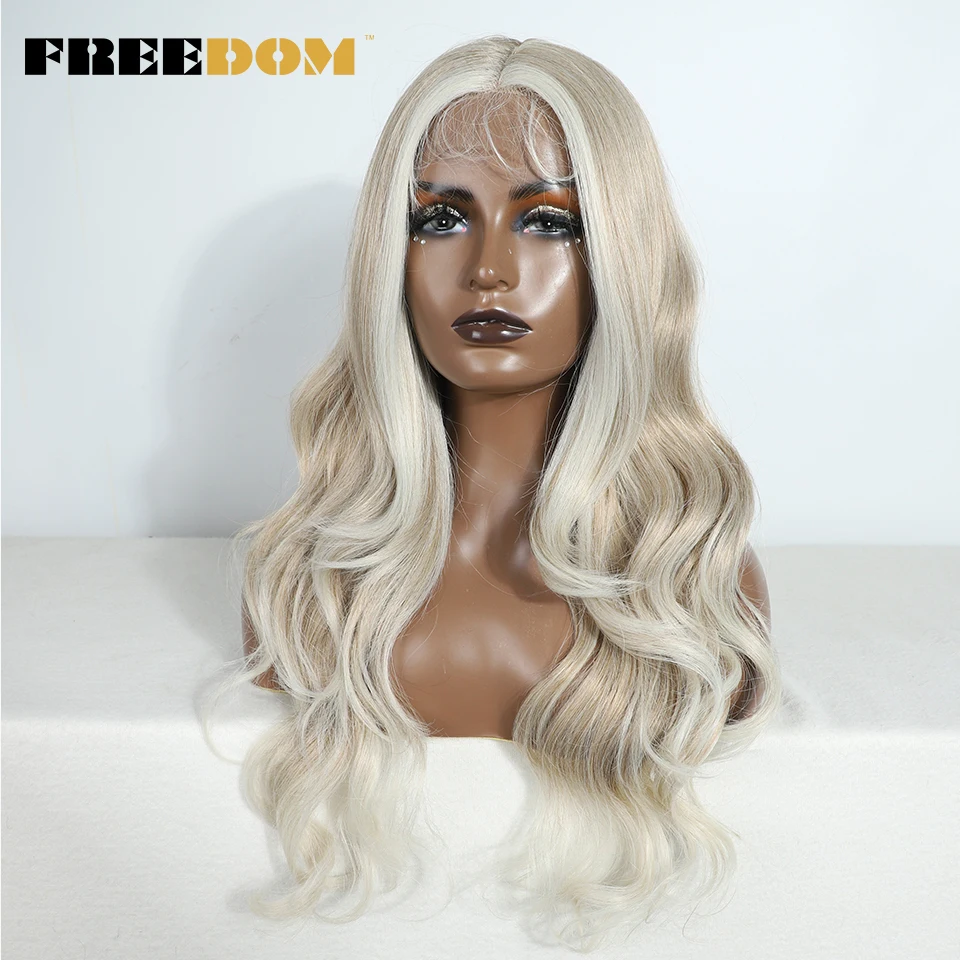 Vrijheid Synthetische Kant Voorkant Pruiken Voor Vrouwen Body Golvende Honingblonde Pruik 13X4X1 Lace Frontale Pruik Ombre Bruin Highlight Cosplay