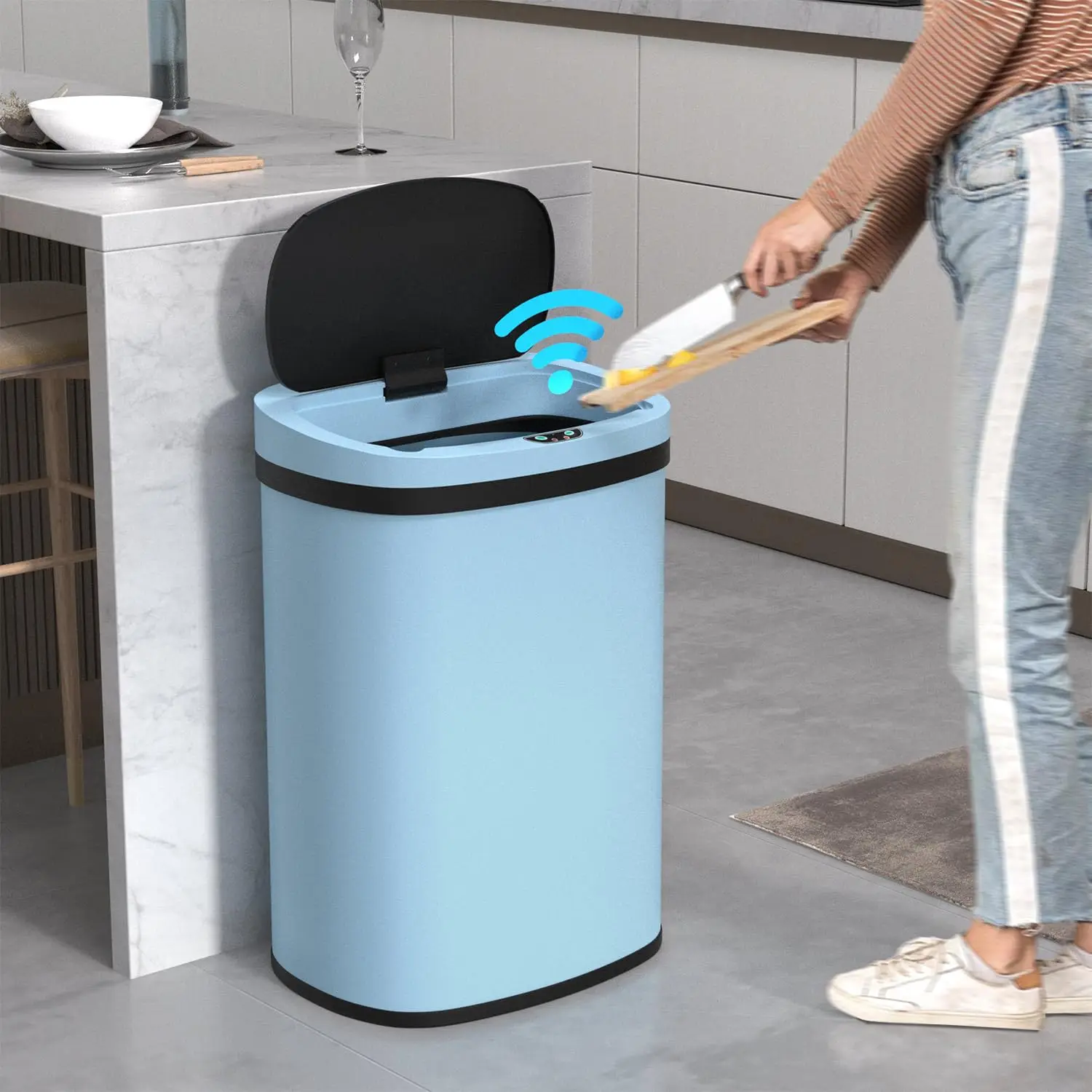 

Automatic Trash Can with Lid, Large Stainless Steel Kitchen Trash Can Motion Sensor Garbage Can Touch Free Trash Cans